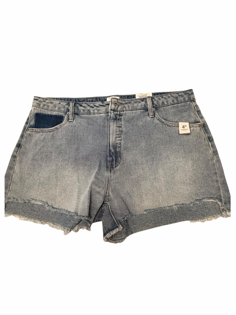 Time and Tru Light Wash Denim Shorts Size 16 High Rise Frayed Hem 4” Inseam NWT